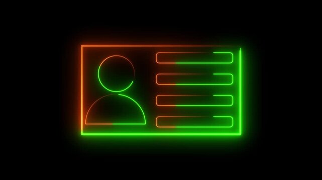Glowing neon Identification cards, ID Card icon animation. parsons verify icon, profile verify account icon. profile, user icon.