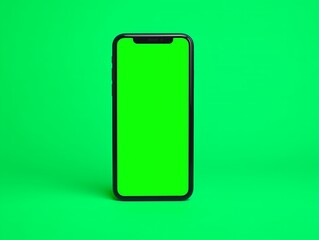 Smartphone with Green Screen on Green Background, Chroma Key Mockup