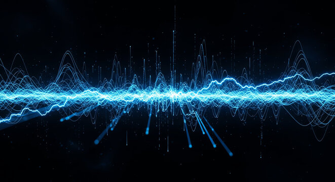 Dynamic Blue Electric Energy Wave Displaying Power and Motion.