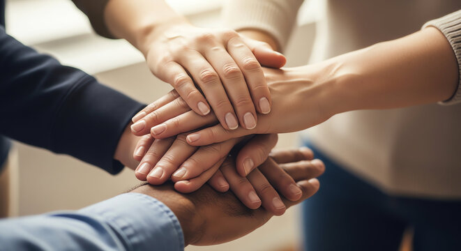 Diverse Group of Hands Stacked Together in Unity and Teamwork.