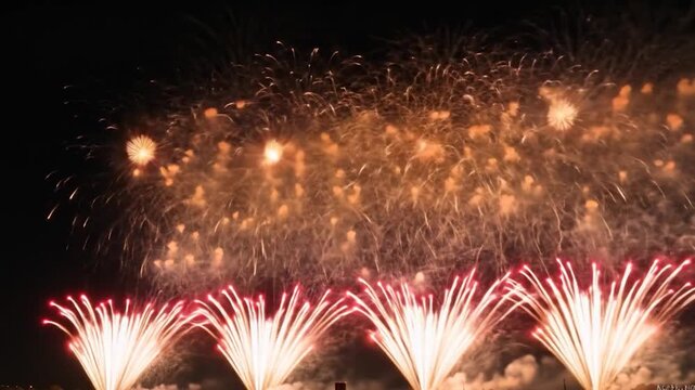 A vibrant display of colorful fireworks exploding in the night sky