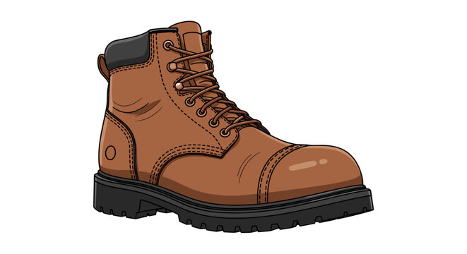 Brown Leather Work Boot Illustration.