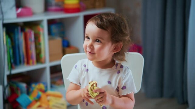 A young child engaged in creative play, exploring colorful objects with curiosity and joy, showcasing the wonder of childhood imagination and discovery in a playful environment.