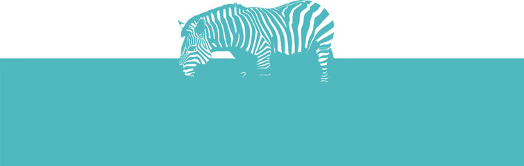 Fototapeta premium A sleek, dark zebra silhouette against a calm, turquoise ocean. Focus on the stripes and the movement of the water