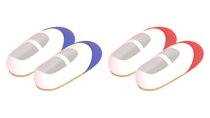 小学生や幼稚園児が履く青い上履きの3DCGイラスト。学校や塾、教育現場のプロモーションに適した挿絵素材