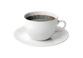 White Ceramic Coffee Cup with Black Coffee on Saucer Isolated on White or Transparent Background