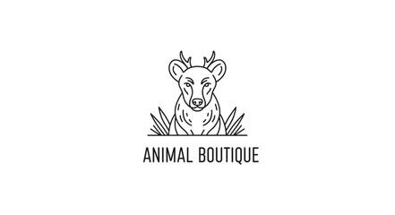 Minimalist deer logo with antlers and grass illustration.