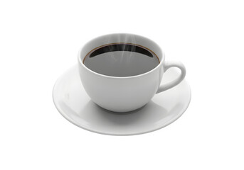 White Ceramic Coffee Cup with Black Coffee on Saucer Isolated on White or Transparent Background