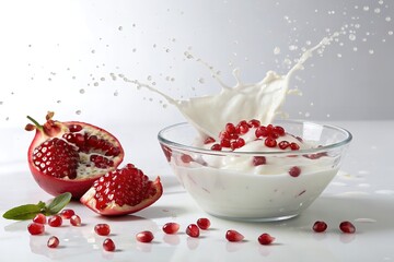 Pomegranate Arils Falling Yogurt Splash High Speed Photography