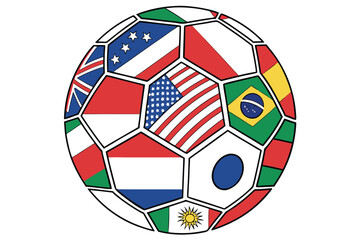 Obraz premium Vector illustration of national flags forming football shape illustration.