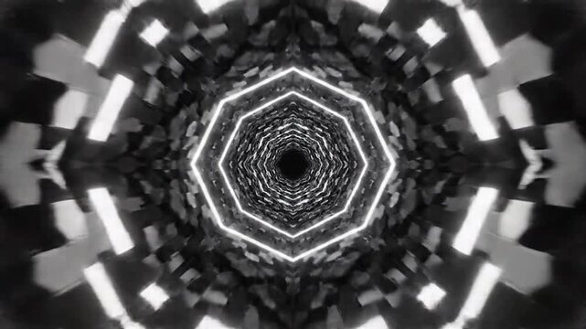 Abstract glowing octagonal tunnel creates an immersive futuristic background