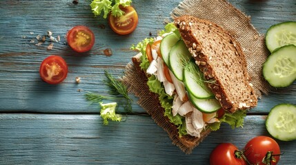 Healthy Turkey Sandwich with Fresh Vegetables