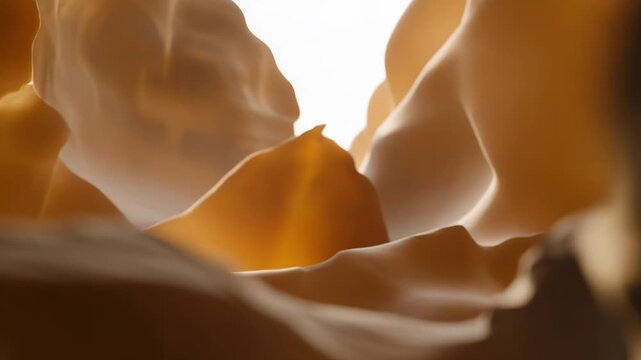 Flowing sandstone walls create a natural abstract pattern inside a slot canyon, highlighting the smooth curves and lines sculpted by natural erosion with a shaft of light