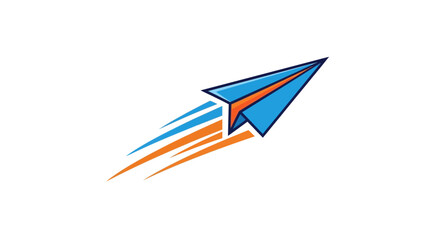 Naklejka premium Dynamic Blue and Orange Paper Plane Logo with Speed Trail Design