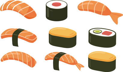 Colorful Sushi Variety Set – Nigiri, Maki, and Sashimi Collection © Mdmokbul