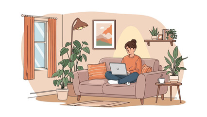 Fototapeta premium Woman Working on Laptop at Home.