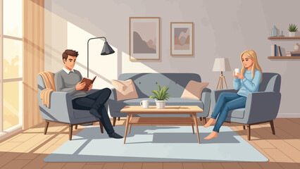 Fototapeta premium Couple Relaxing at Home Together.