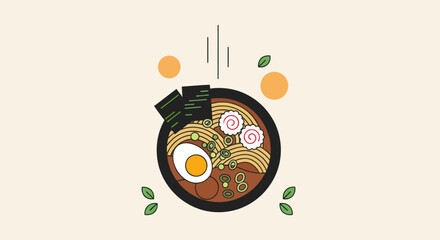 Fototapeta premium Illustrated ramen bowl food vector design