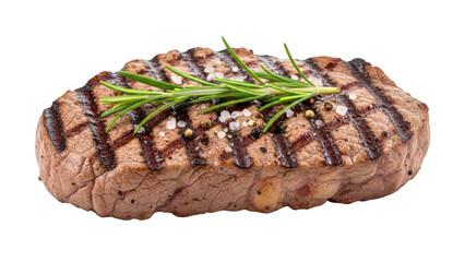 Grilled steak with herbs isolated on transparent background