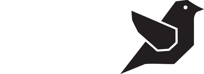 Minimalist origami bird vector icon, rendered in a flat black style, isolated on a transparent background. This graphic represents peace, freedom, and creativity.
