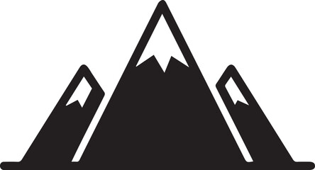 Three black mountain peaks vector icon with snow caps, symbolizing nature, adventure, and elevation. Isolated on a transparent background, suitable for outdoor themes and travel designs. © Shanza