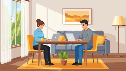 Fototapeta premium Couple working together on laptops at home.