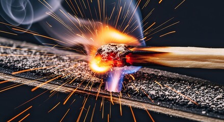 Igniting Spark Of Inspiration Extreme Macro Burning Matchstick Explosion With Fiery Sparks And Glowing Ember On Dark Background Creative Concept Of Energy Power And New Beginnings