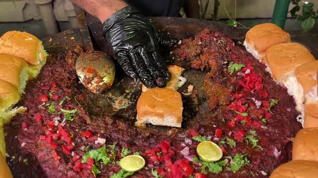 Dabeli prepared in an Indian wedding