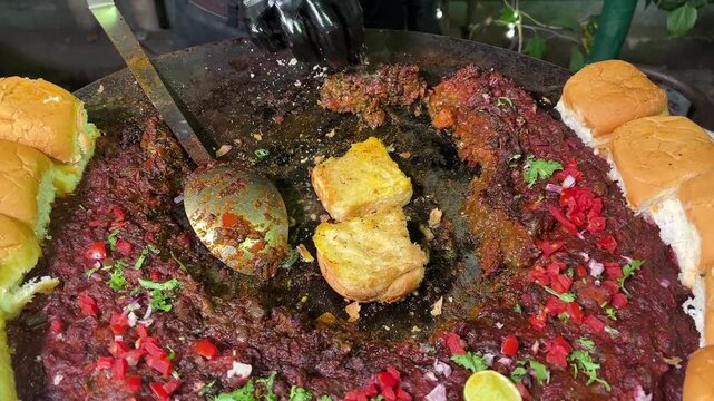 Dabeli prepared in street style at an Indian wedding