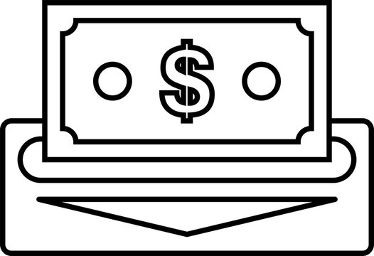 Cash deposit icon outline. Dollar bill and cash deposit machine. Money deposit transparent PNG. Cash deposit icon vector. Money deposit line drawing. CDM.