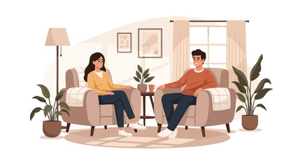 Fototapeta premium Couple Sitting in Living Room Chairs.
