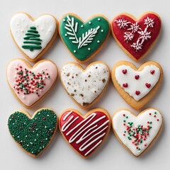 Fototapeta premium Heart Shaped Christmas Cookies with Colorful Icing and Decorations