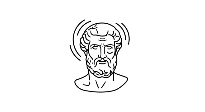 Ancient Greek Philosopher Bust Line Art Icon with Halo, Symbolizing Wisdom and Enlightenment