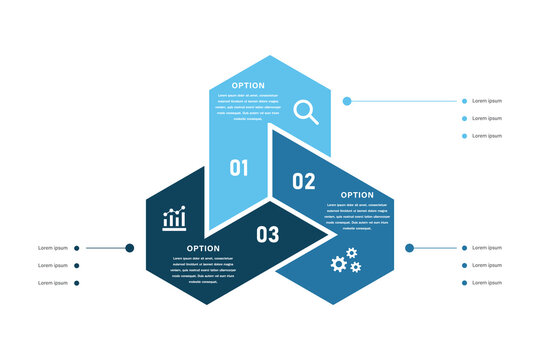 Interconnected hexagonal business infographic with 3 options and icons