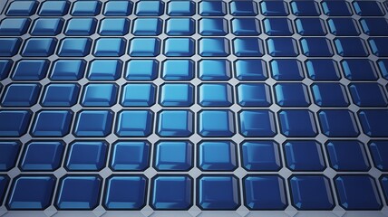 Naklejka premium A photorealistic close up of a grid of blue hexagonal cells with reflective surfaces and a glossy finish