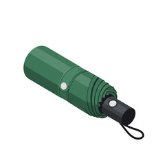 Fototapeta premium Compact green collapsible umbrella with black handle and wrist strap.