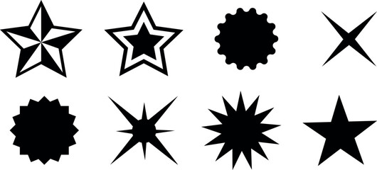 Obraz premium Collection of eight black starburst shapes on white background