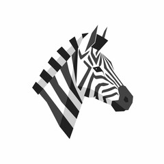 Geometric Zebra Head Portrait, Low Poly Style, Black and White Stripes, Modern Animal Art