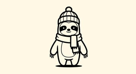 Fototapeta premium Lion illustration wearing winter hat and scarf