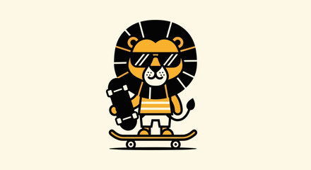 Lion on skateboard cartoon illustration © amri
