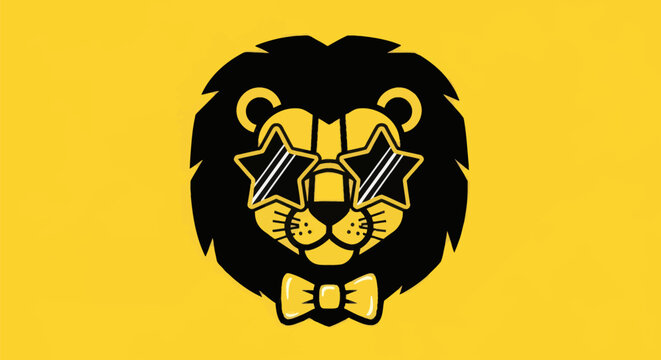 Lion illustration with sunglasses and bow tie