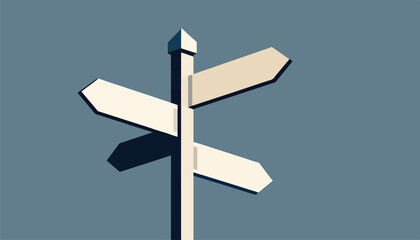 Obraz premium A minimalist signpost with directional arrows casts stark shadows against a muted background