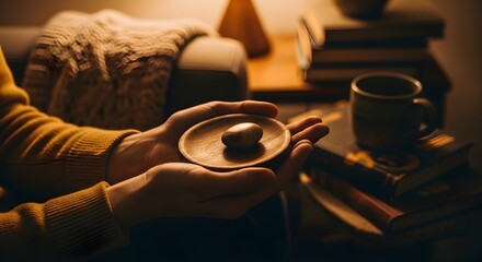 Cozy coffee moment with warm tones and soft shadows