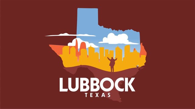 Lubbock Texas with city buildings silhouettes
