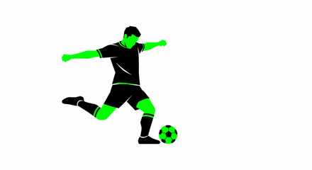 Fototapeta premium Green and Black Soccer Player Kicking Ball Flat Vector Illustration on White Background