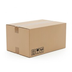 Large brown cardboard shipping box with handling and storage symbols for logistics and packaging