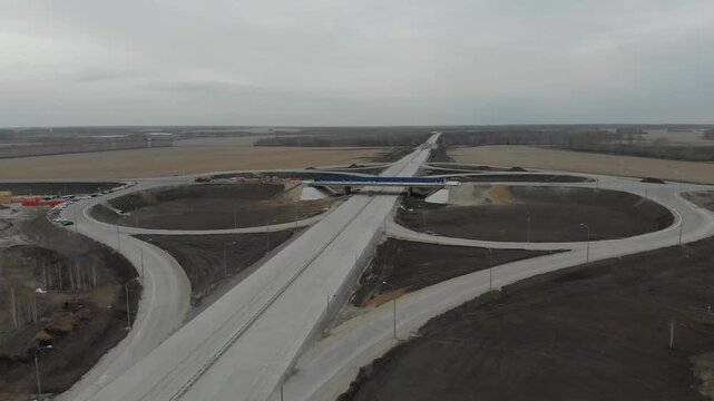 Construction of roads. Aerial drone view