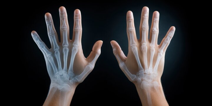 Pair of human hands X-ray, open palms upward &mdash; radiology examination concept