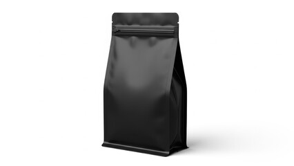 Elegant black resealable pouch standing upright against a clean white background