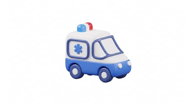 Blue and White Cartoon Ambulance Vehicle.